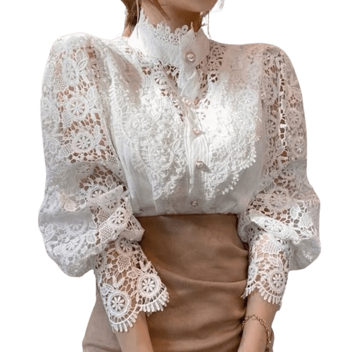 Chemisier Dentelle Col Montant